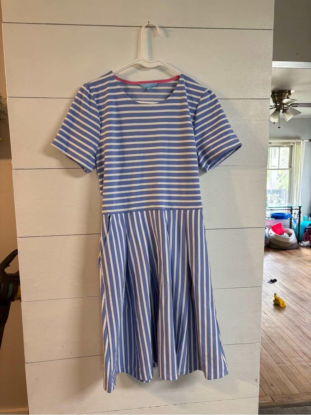Girls' Blue and White Striped Fit-and-Flare Dress
